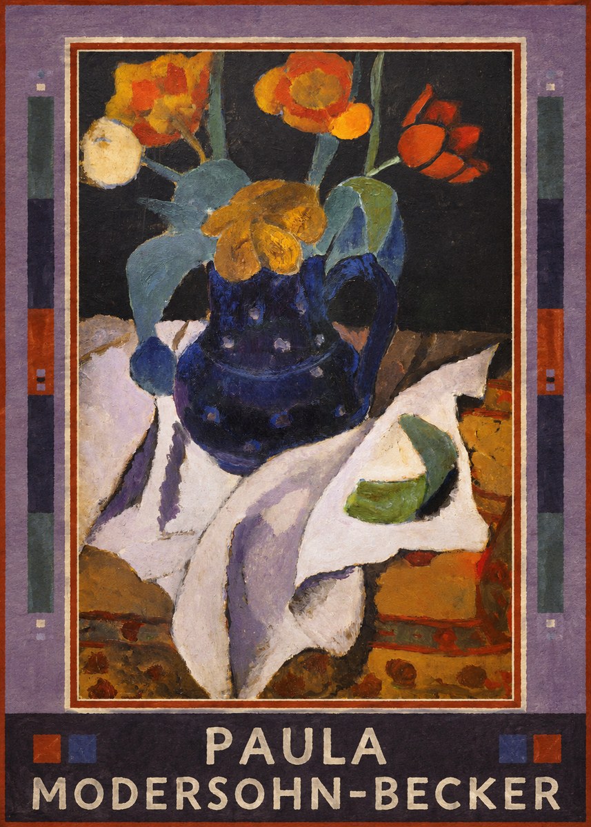 Paula Modersohn-Becker Still Life with Blue Jug and Flowers No1 - Plakát