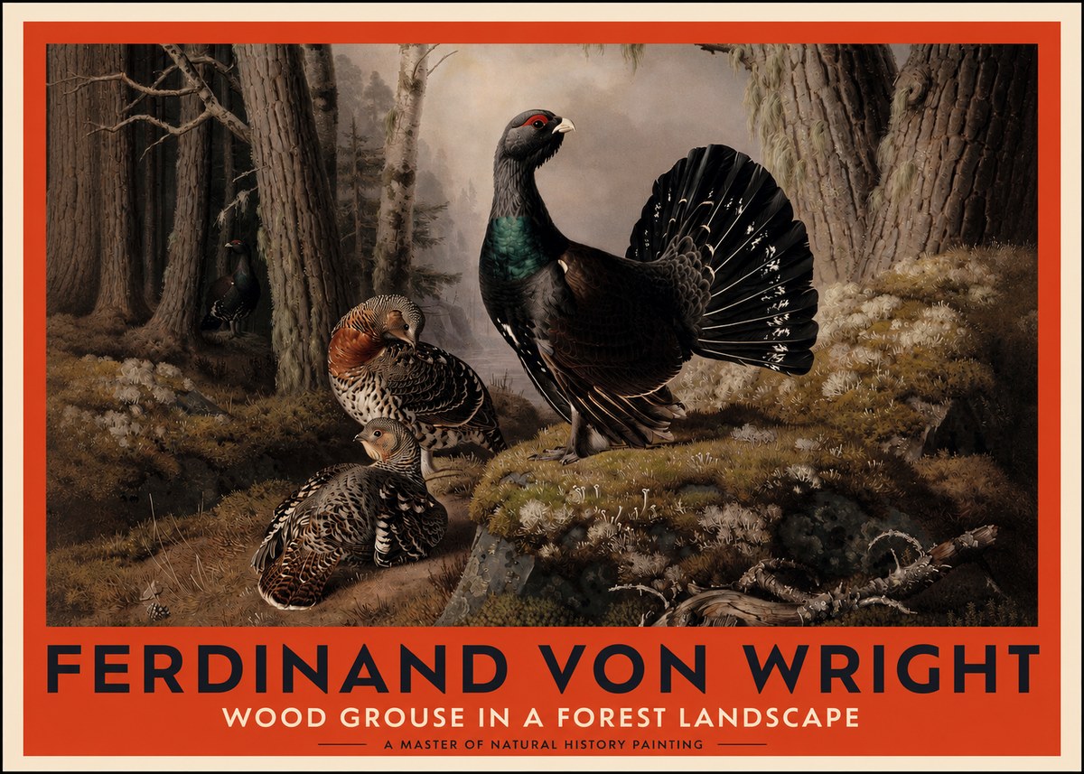 Ferdinand von Wright Wood Grouse in a Forest Landscape No2 - Plakát