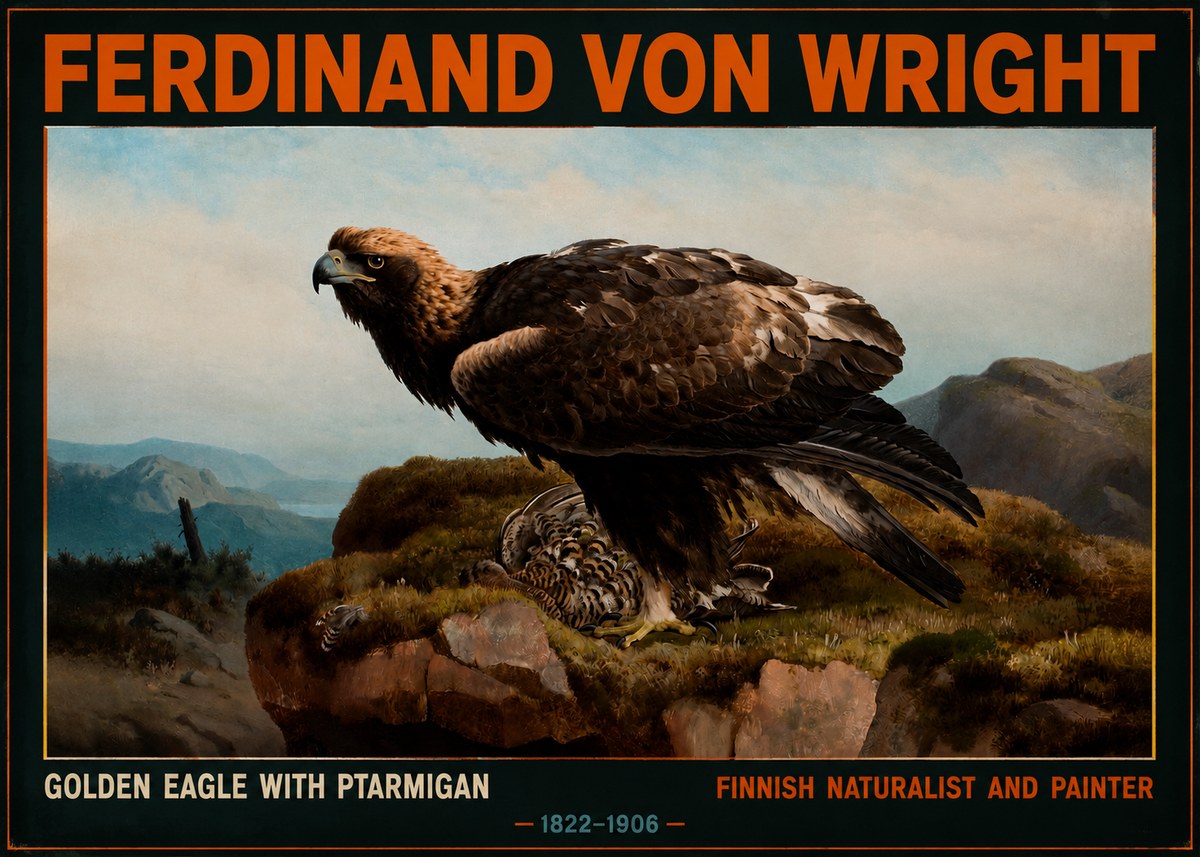 Ferdinand von Wright Golden Eagle with Ptarmigan No2 - Plakát