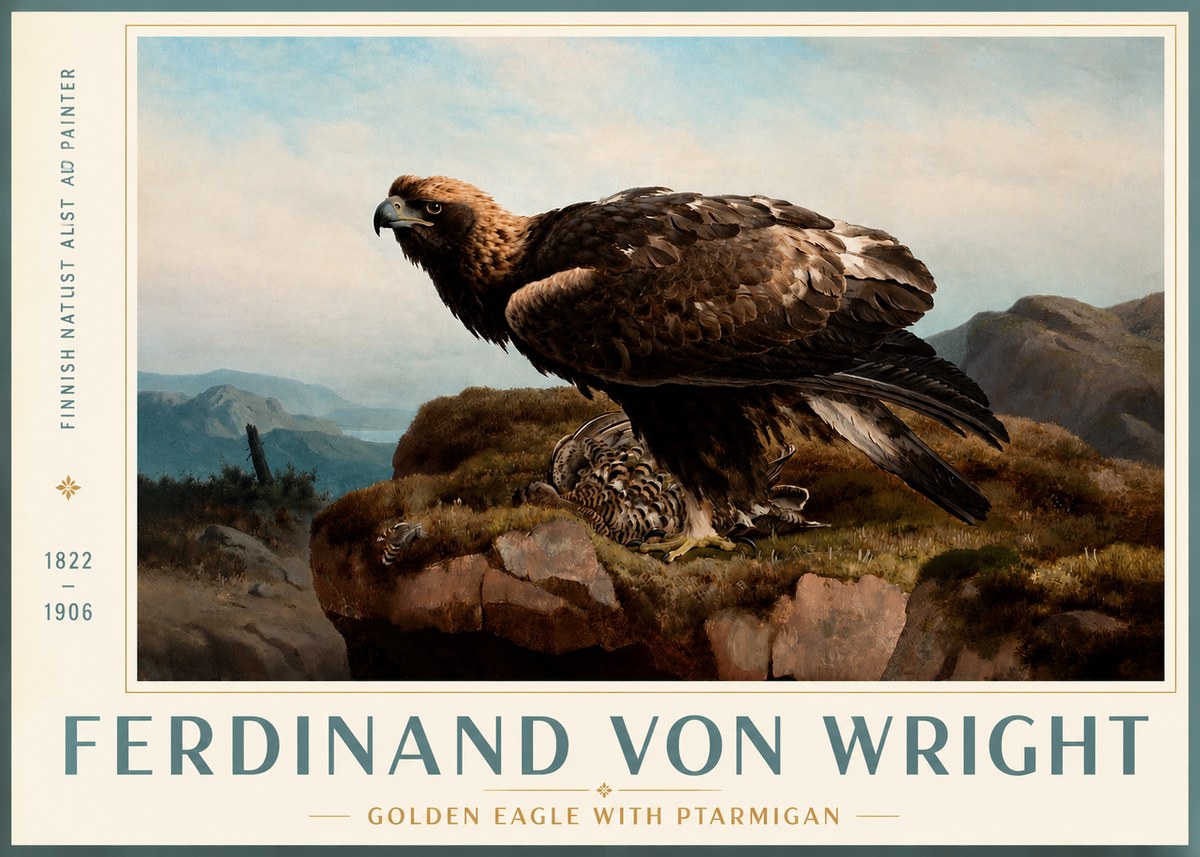 Ferdinand von Wright Golden Eagle with Ptarmigan No3 - Plakát