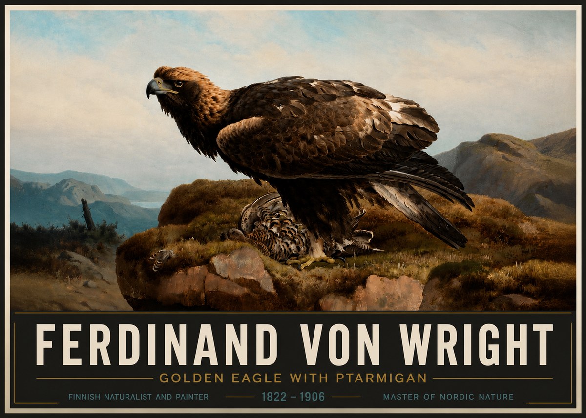 Ferdinand von Wright Golden Eagle with Ptarmigan No4 - Plakát