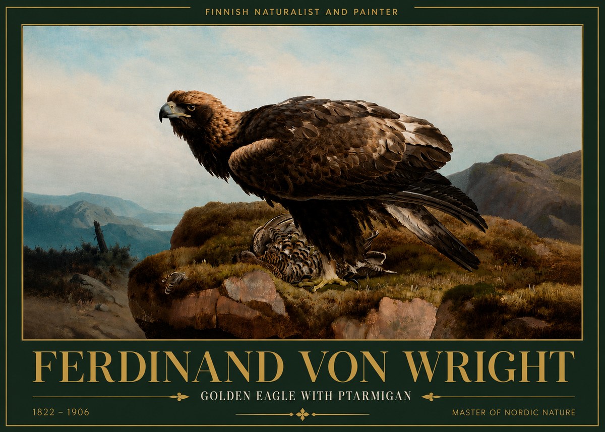 Ferdinand von Wright Golden Eagle with Ptarmigan No6 - Plakát