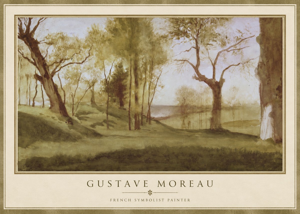 Gustave Moreau Wooded River Landscape No1 - Plakát