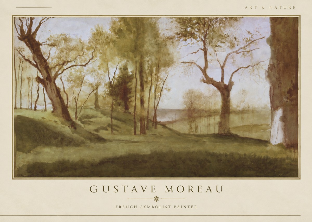 Gustave Moreau Wooded River Landscape No3 - Plakát