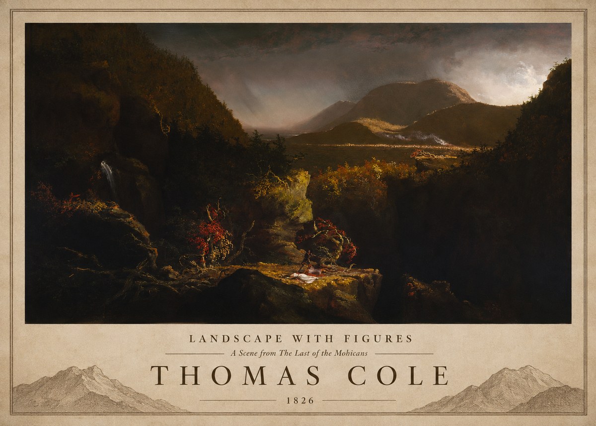 Thomas Cole Landscape with Figures: a Scene from the Last of the Mohicans No3 - Plakát