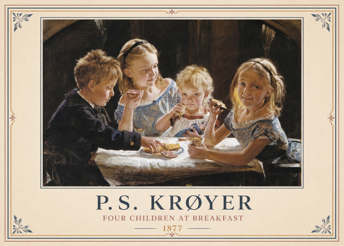 P.S. Krøyer Four Children at Breakfast No6 - Plakát