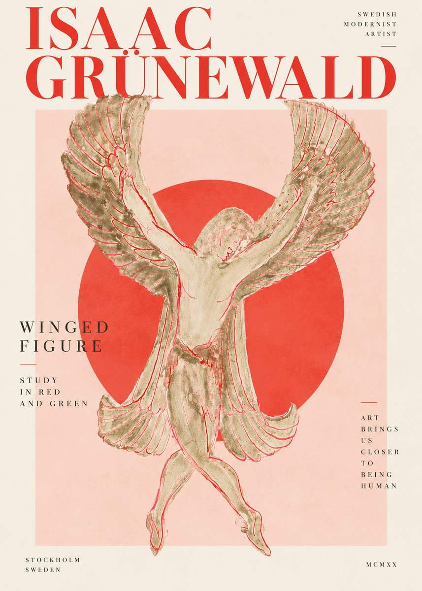 Isaac Grünewald Winged Figure Study in Red and Green No4 - Plakát