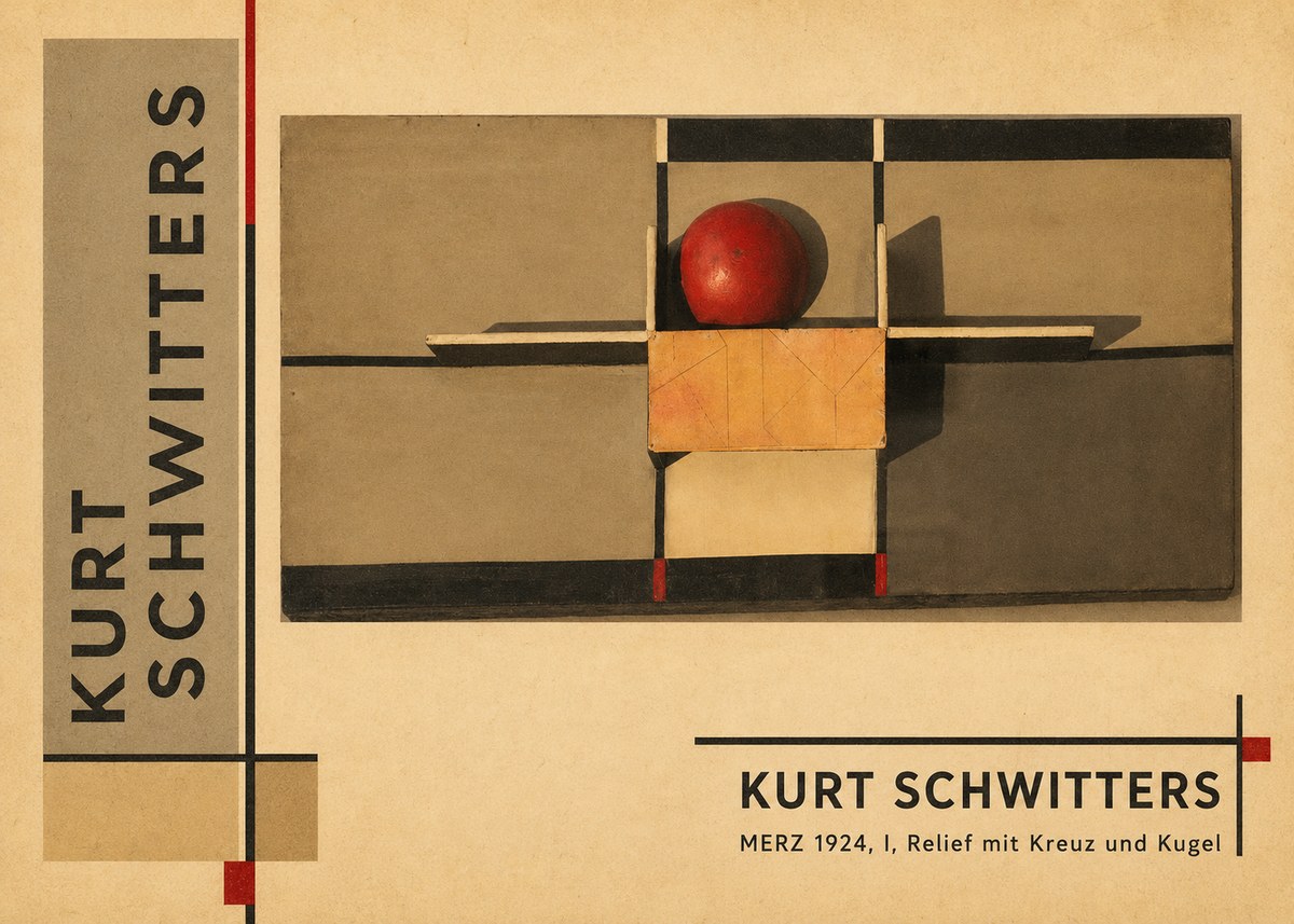 Kurt Schwitters Merz 1924, I, Relief Mit Kreuz Und Kugel No2 - Plakát