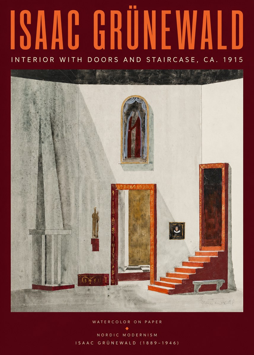 Isaac Grünewald Interior with Doors and Staircase, Ca. 1915 No2 - Plakát