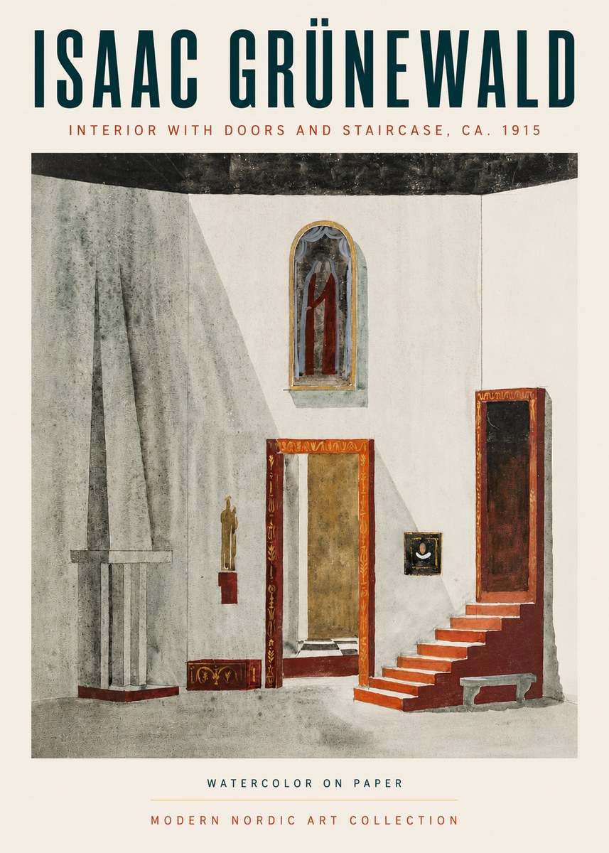 Isaac Grünewald Interior with Doors and Staircase, Ca. 1915 No3 - Plakát