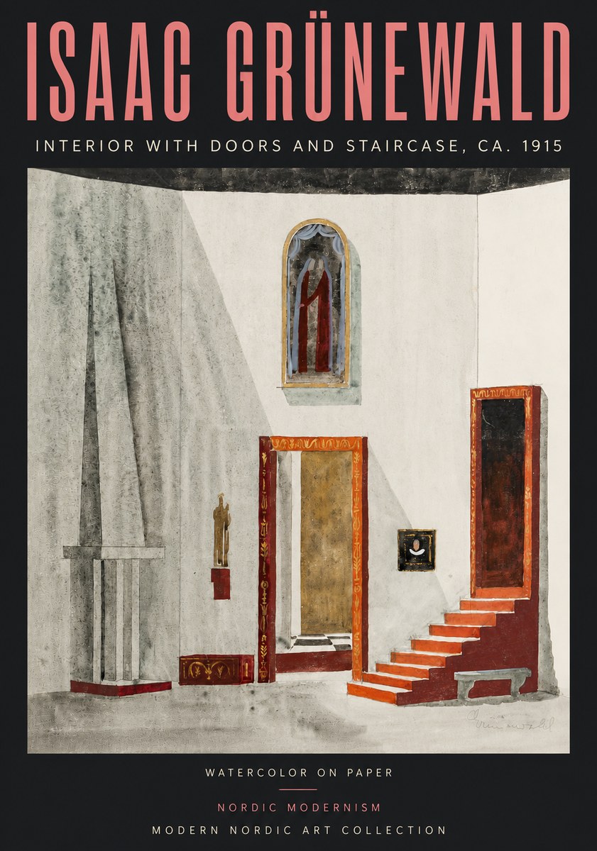 Isaac Grünewald Interior with Doors and Staircase, Ca. 1915 No5 - Plakát