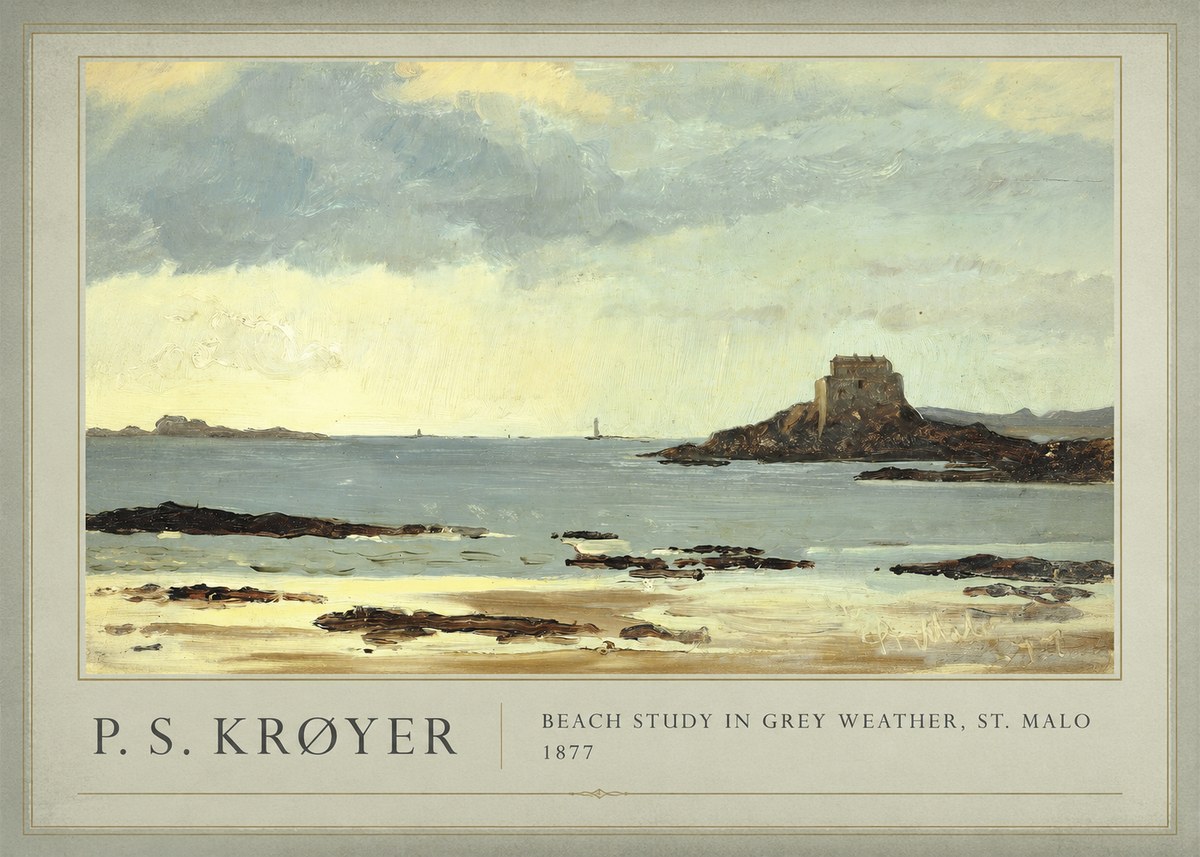 P.S. Krøyer Beach Study in Grey Weather, St. Malo No1 - Plakát