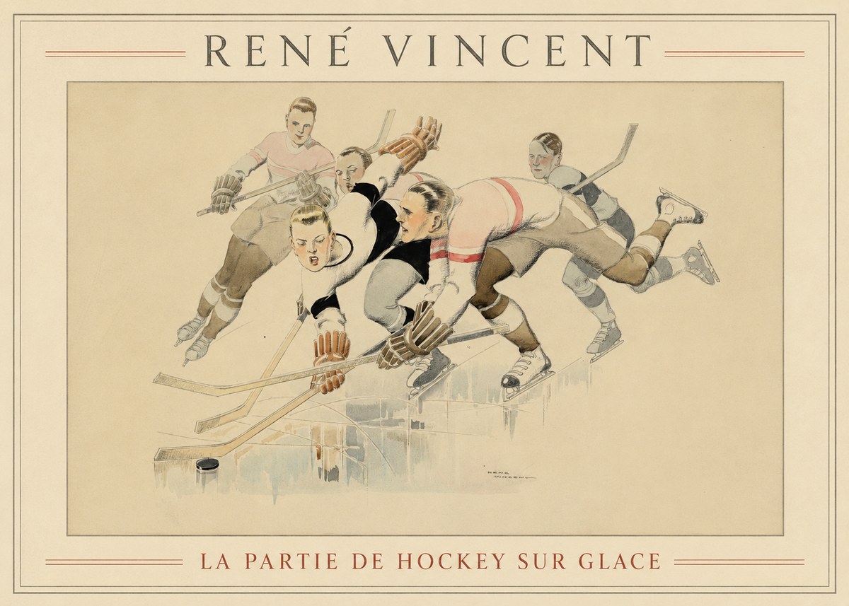 René Vincent La Partie De Hockey Sur Glace No1 - Plakát