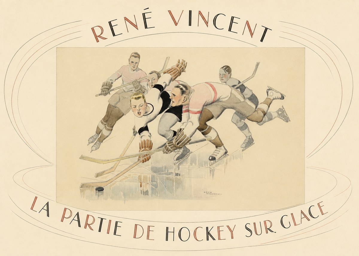 René Vincent La Partie De Hockey Sur Glace No4 - Plakát