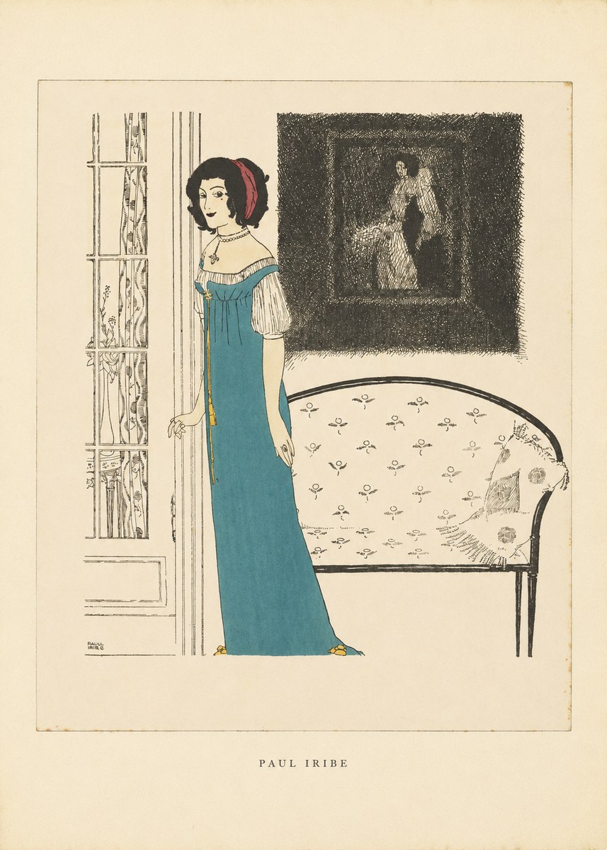Paul Iribe Elegant Lady in Blue Dress No5 - Plakát