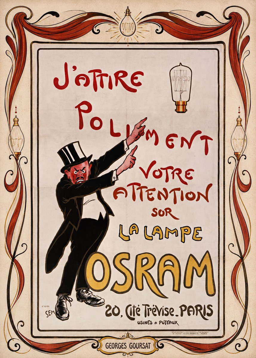Georges Goursat J'attire Poliment Votre Attention Sur La Lampe Osram No4 - Plakát
