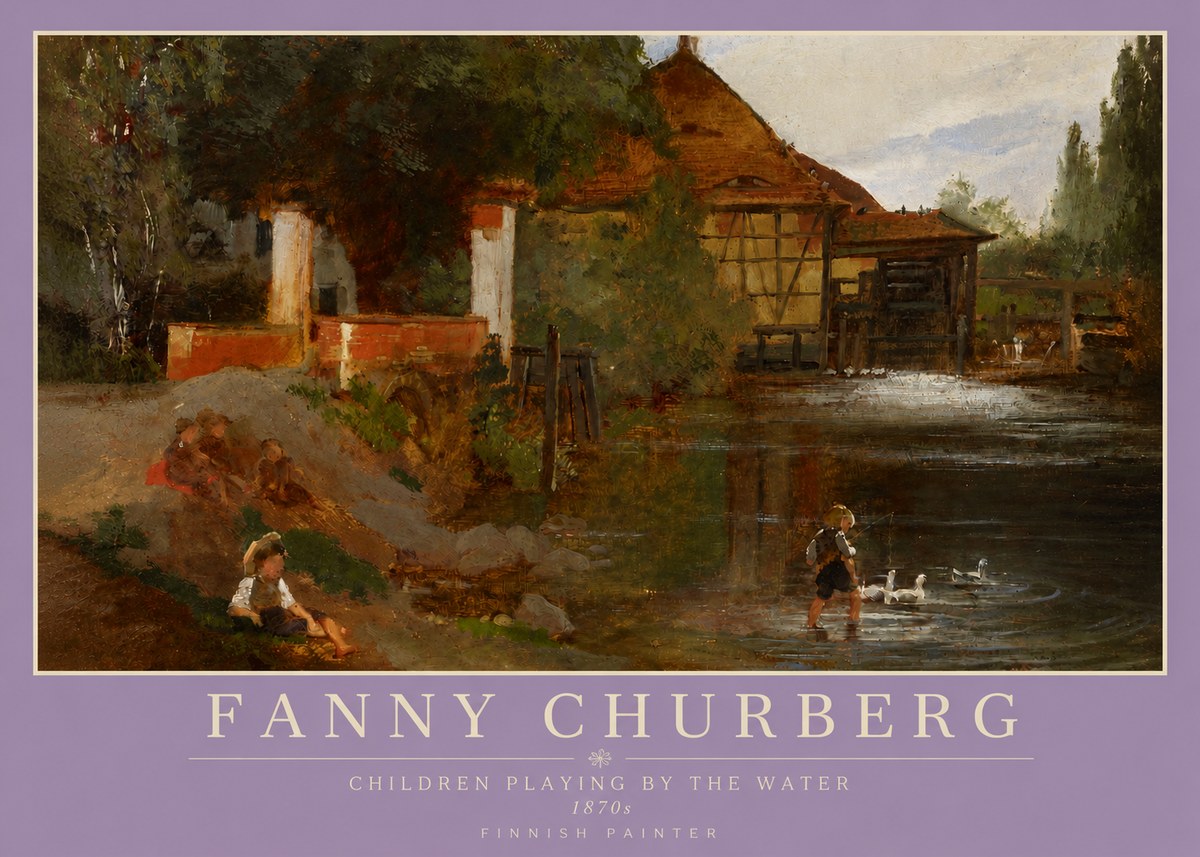 Fanny Churberg Children Playing by the Water No3 - Plakát
