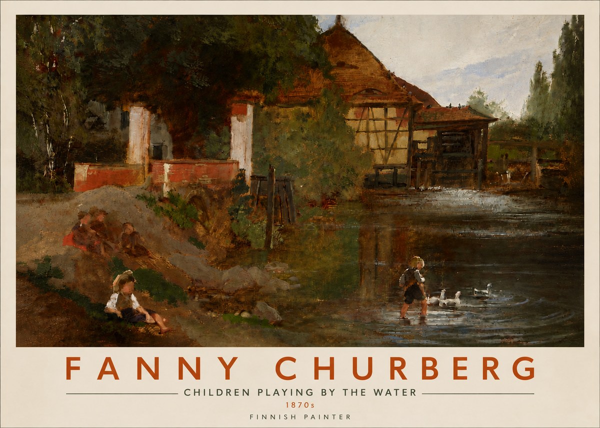 Fanny Churberg Children Playing by the Water No5 - Plakát