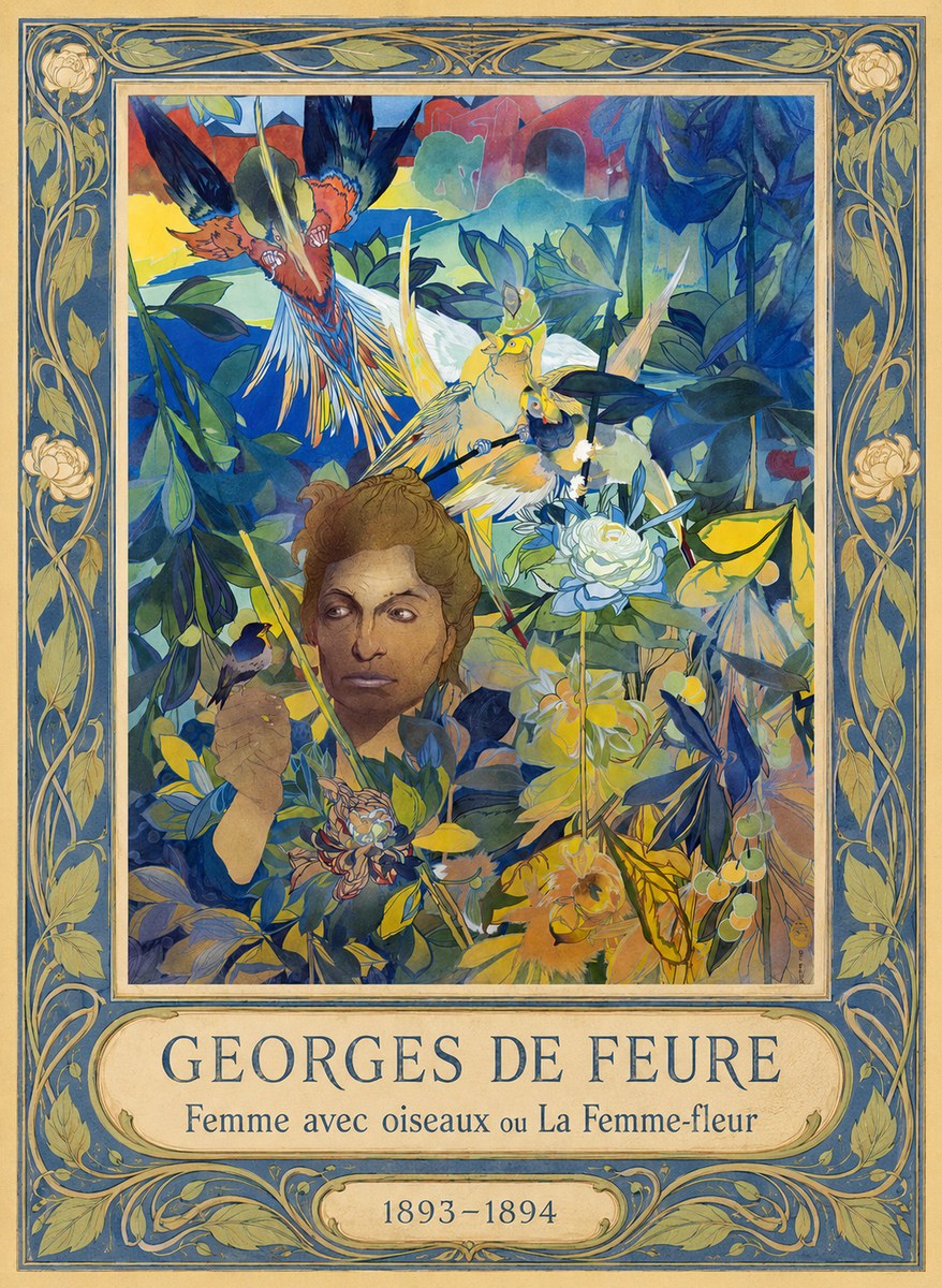 Georges de Feure Femme Avec Oiseaux Ou La Femme-fleur No1 - Plakát