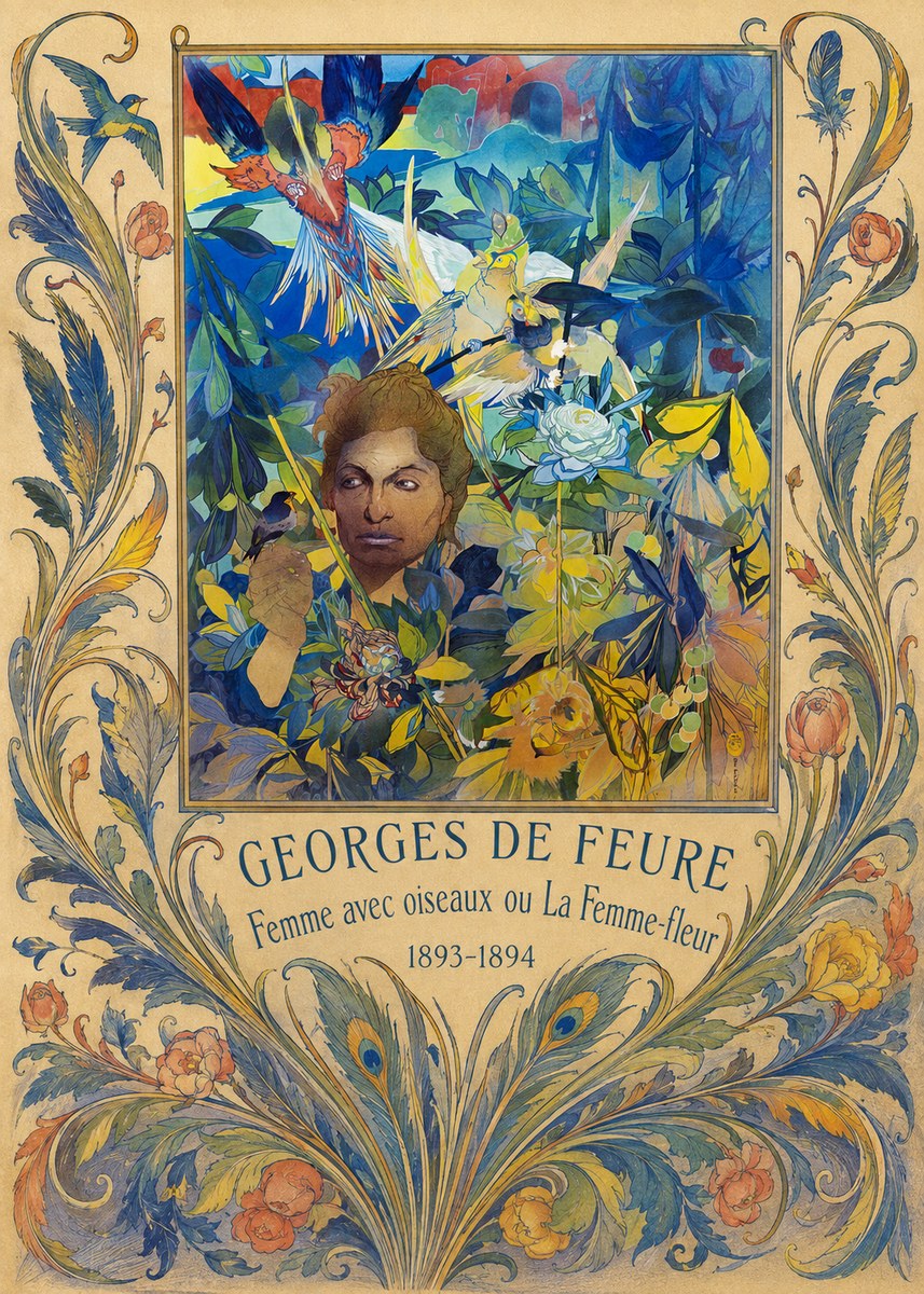 Georges de Feure Femme Avec Oiseaux Ou La Femme-fleur No5 - Plakát