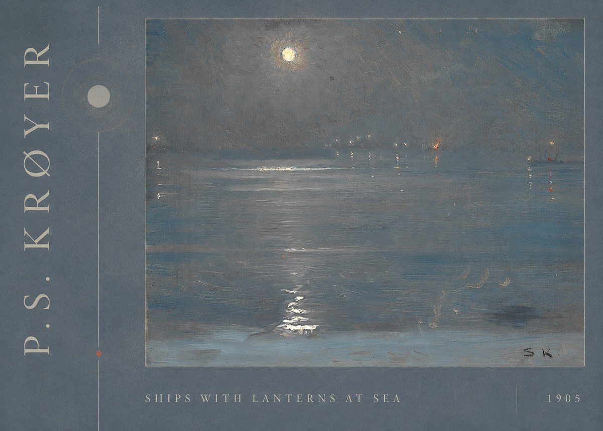 P.S. Krøyer Ships with Lanterns at Sea No2 - Plakát