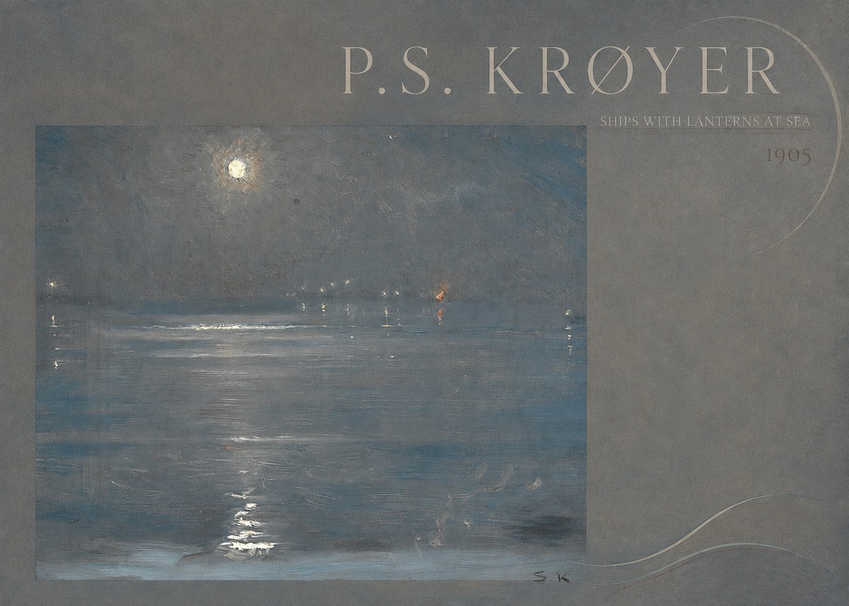 P.S. Krøyer Ships with Lanterns at Sea No4 - Plakát
