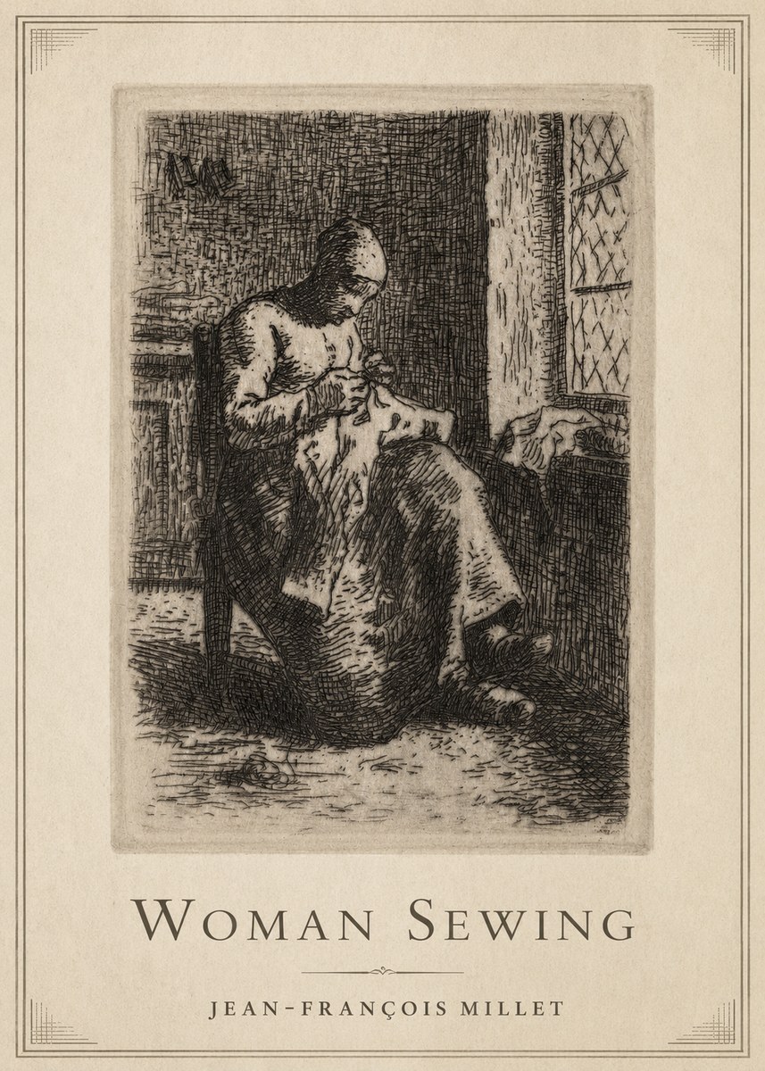 Jean-François Millet Woman Sewing No1 - Plakát