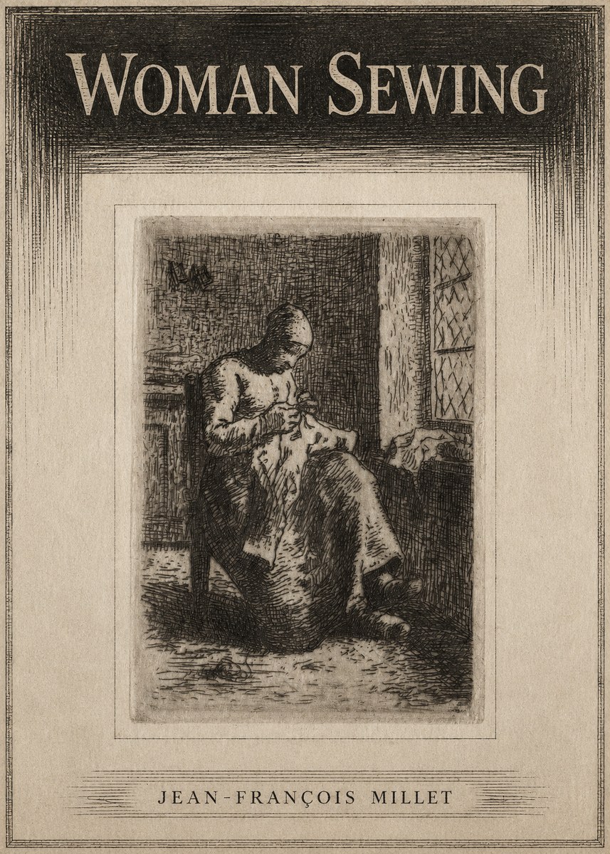 Jean-François Millet Woman Sewing No3 - Plakát