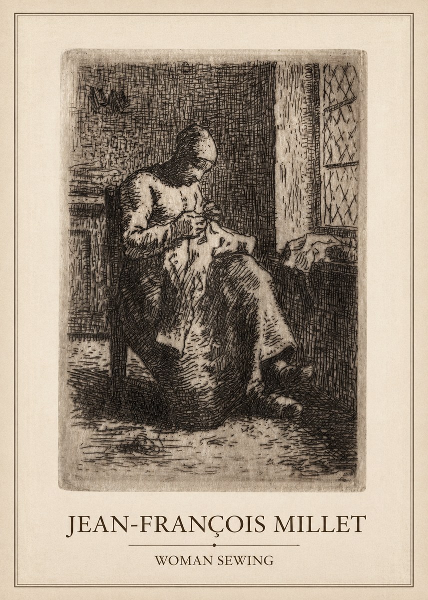 Jean-François Millet Woman Sewing No6 - Plakát