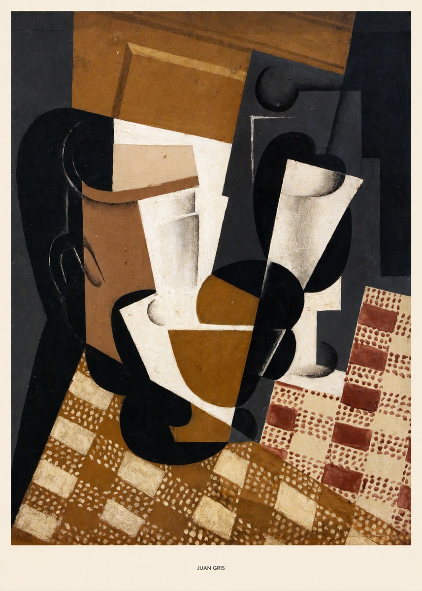 Juan Gris Cubist Still Life with Glass and Tablecloth No5 - Plakát