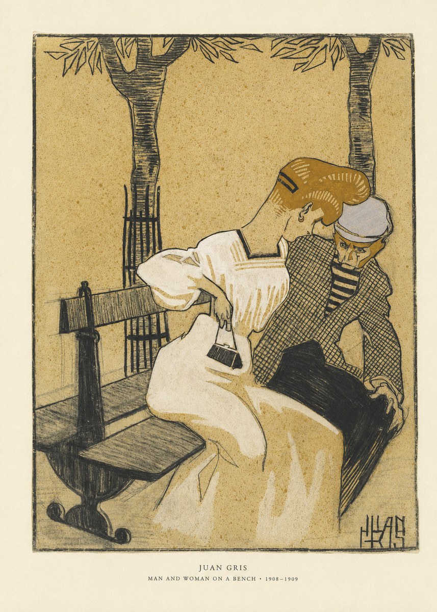 Juan Gris Man and Woman on a Bench No6 - Plakát