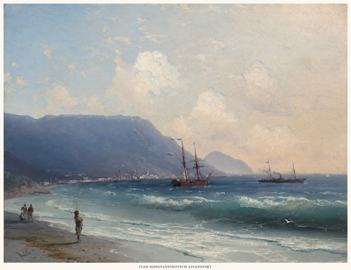 Ivan Konstantinovich Aivazovsky A Coastal View with Fishing Figures No6 - Plakát