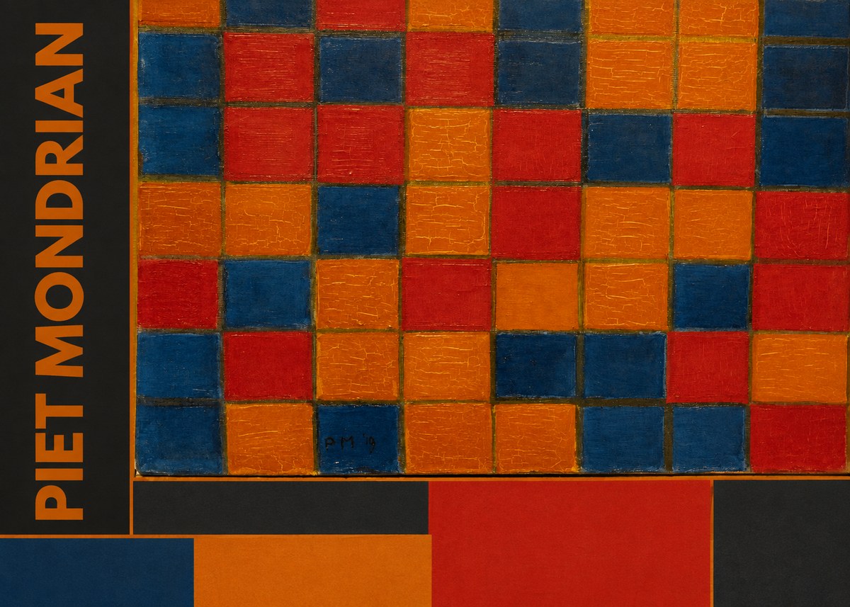 Piet Mondrian Checkerboard Composition with Dark Colors No2 - Plakát