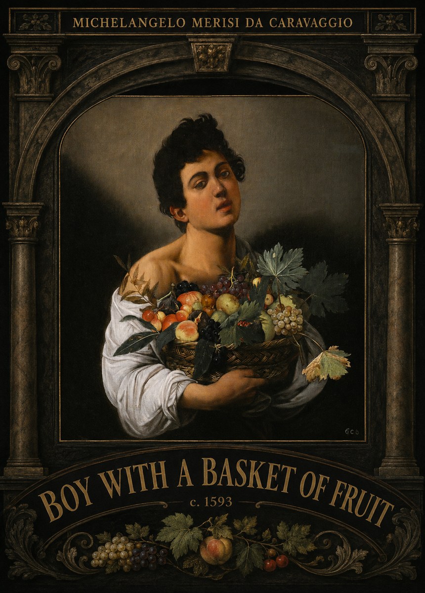 Michelangelo Merisi da Caravaggio Boy with a Basket of Fruit No3 - Plakát