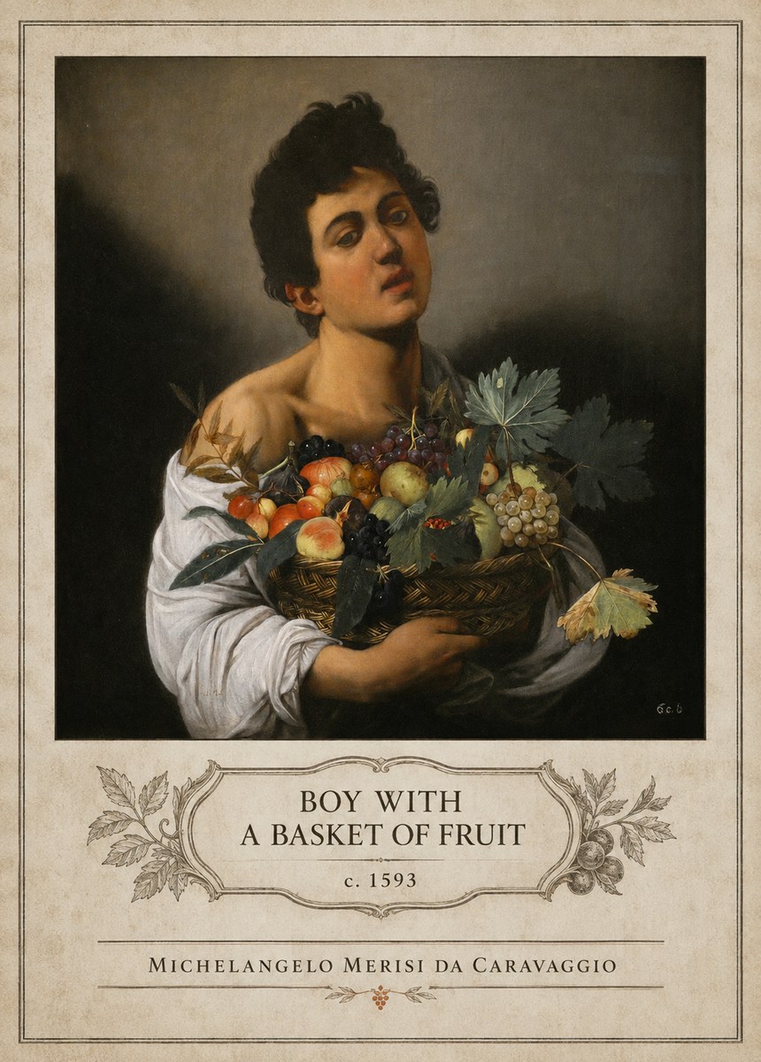Michelangelo Merisi da Caravaggio Boy with a Basket of Fruit No4 - Plakát