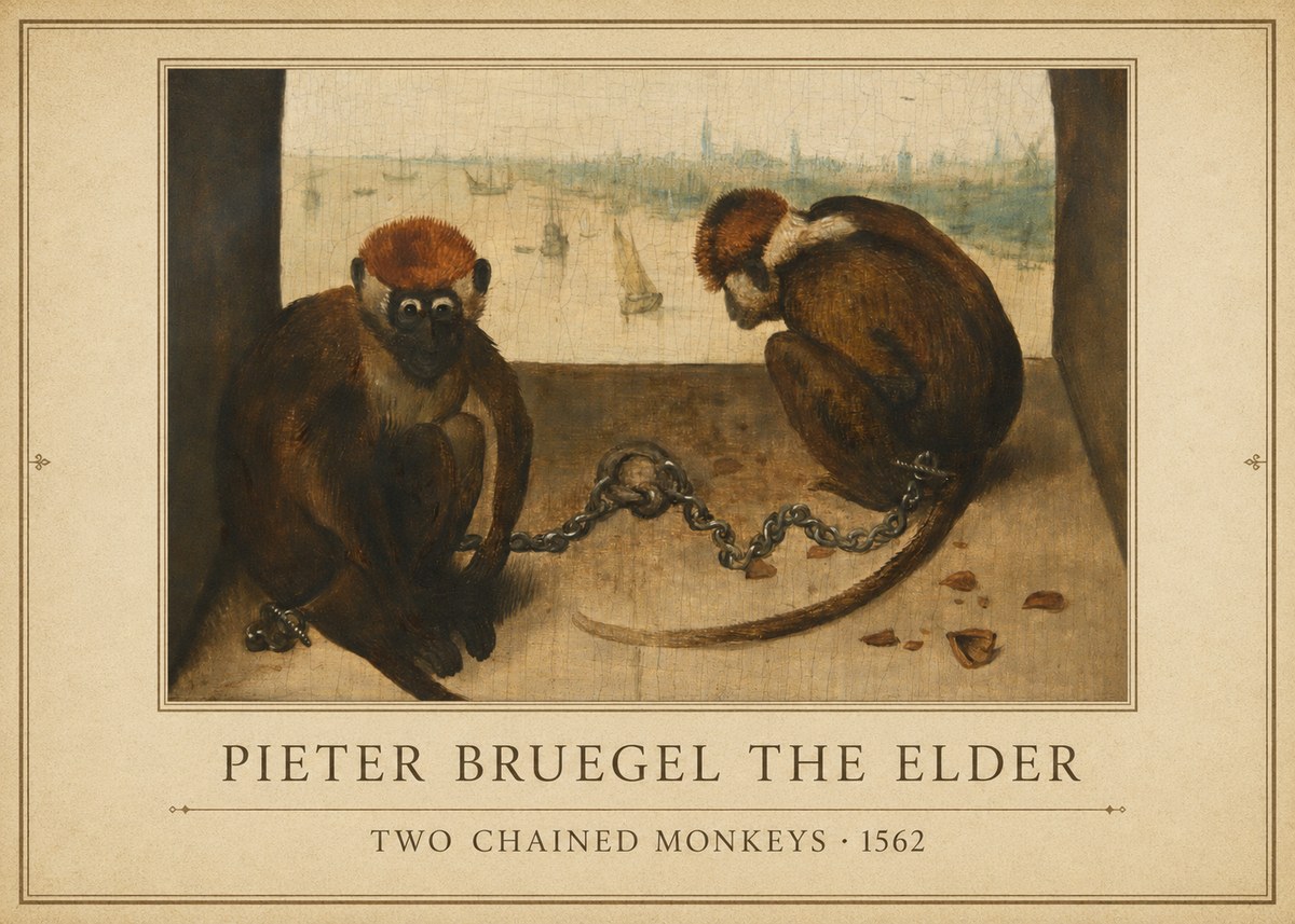 Pieter Bruegel Two Chained Monkeys II No1 - Plakát