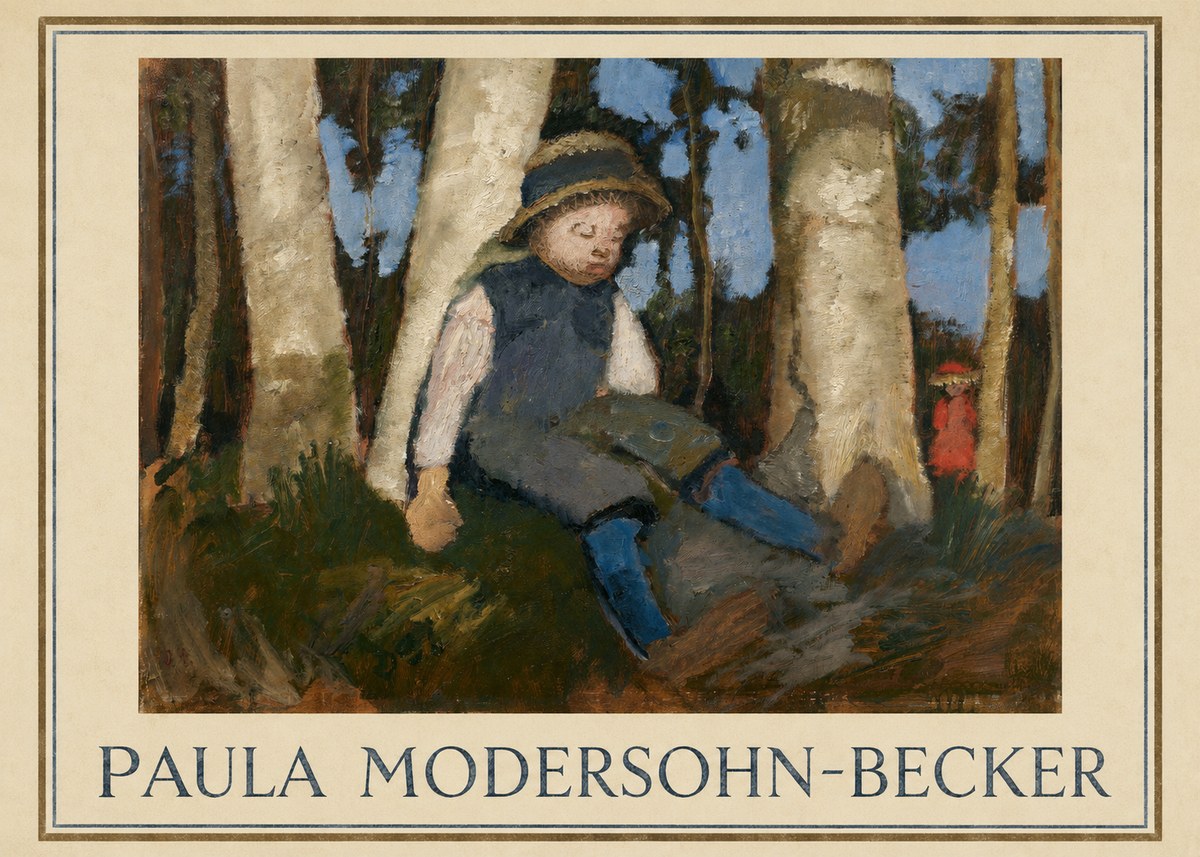 Paula Modersohn-Becker Sleeping Child in a Birch Grove No1 - Plakát