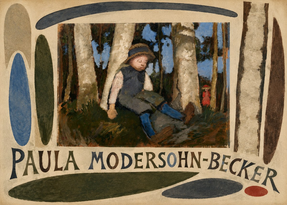 Paula Modersohn-Becker Sleeping Child in a Birch Grove No6 - Plakát