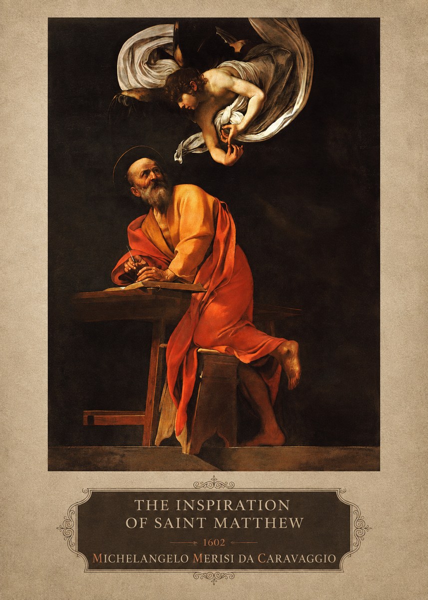 Michelangelo Merisi da Caravaggio The Inspiration of Saint Matthew II No4 - Plakát