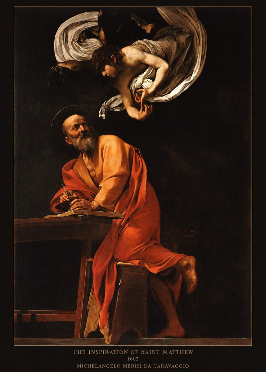 Michelangelo Merisi da Caravaggio The Inspiration of Saint Matthew II No6 - Plakát