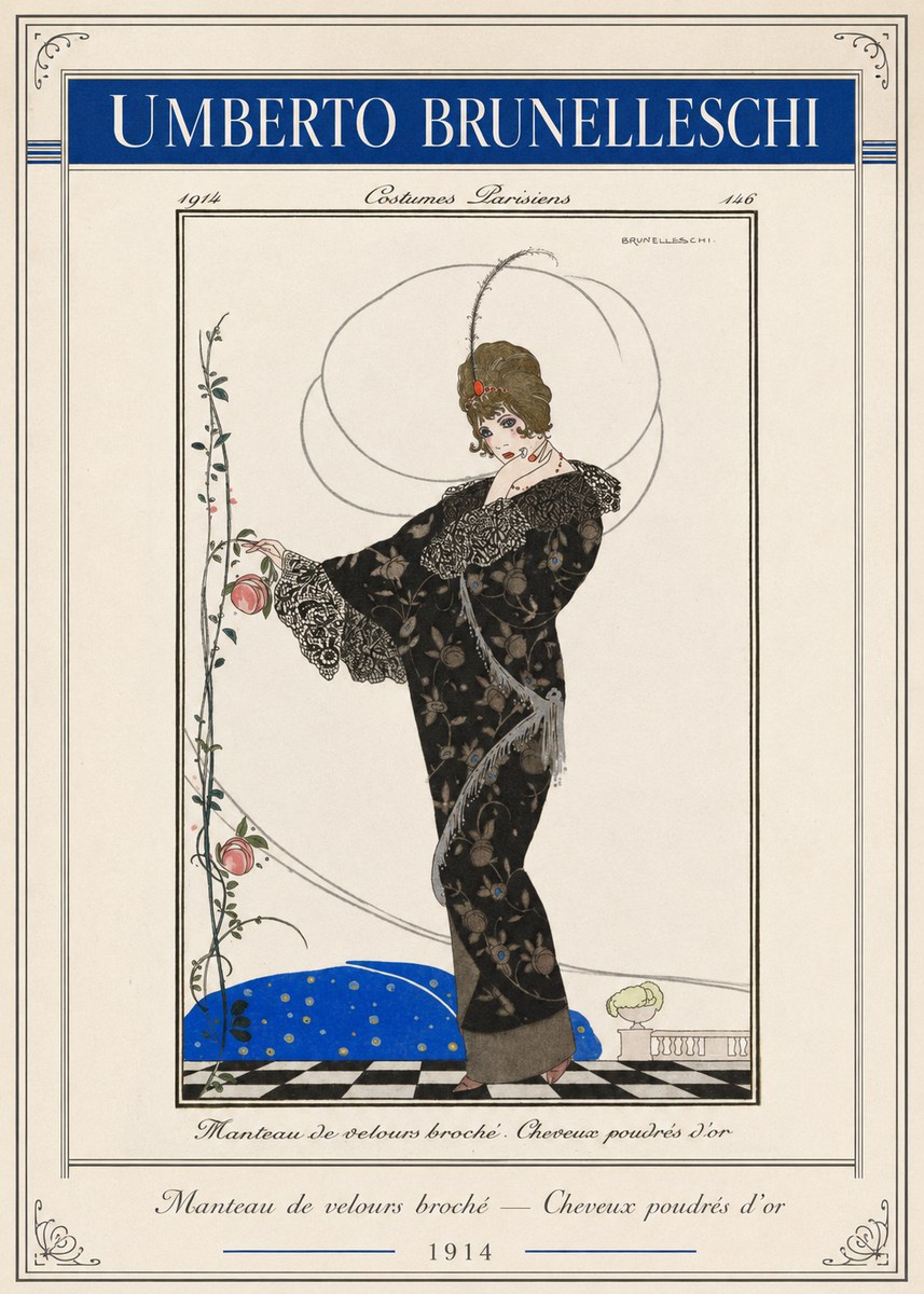 Umberto Brunelleschi Manteau De Velours Broché – Cheveux Poudrés D'or No2 - Plakát