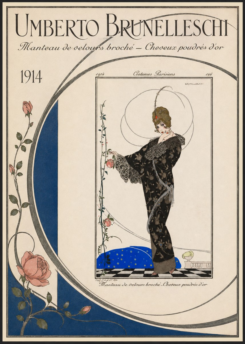 Umberto Brunelleschi Manteau De Velours Broché – Cheveux Poudrés D'or No3 - Plakát
