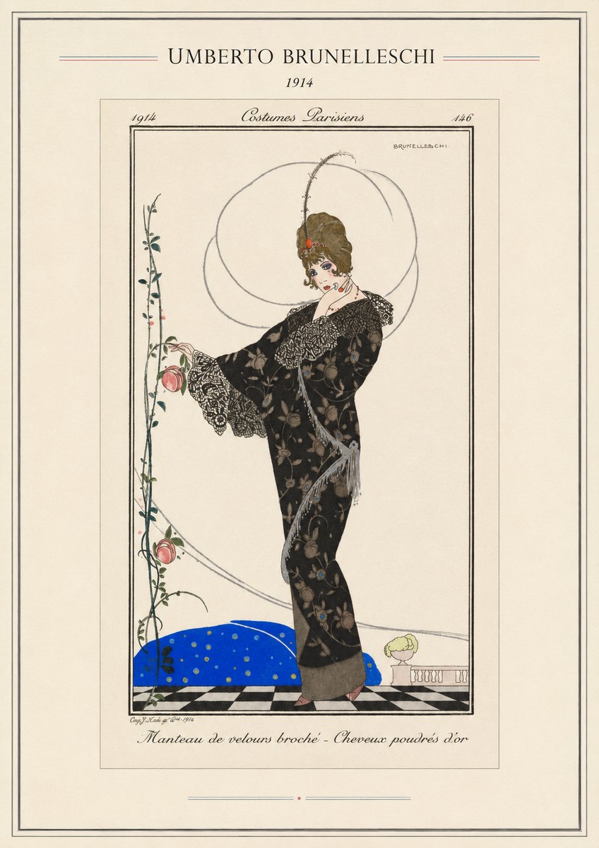 Umberto Brunelleschi Manteau De Velours Broché – Cheveux Poudrés D'or No4 - Plakát