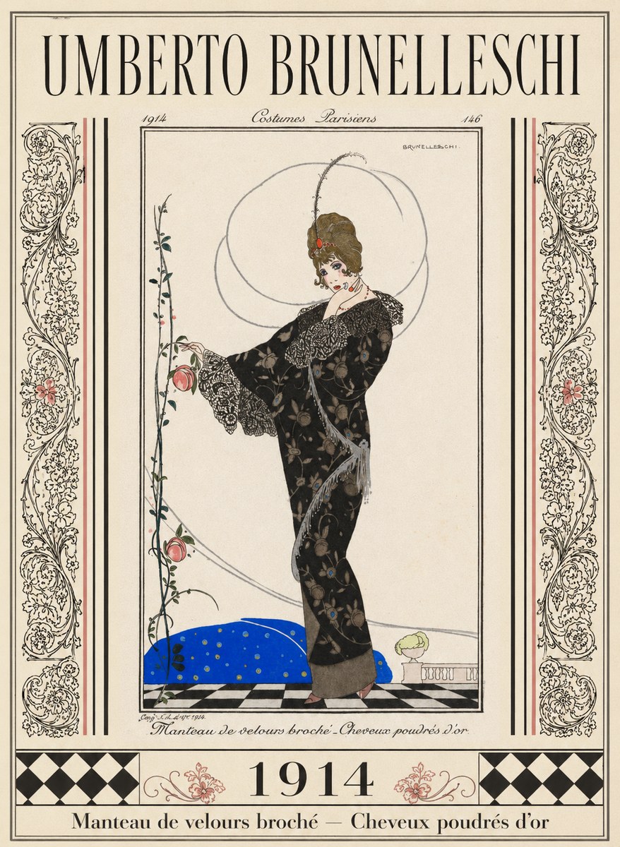 Umberto Brunelleschi Manteau De Velours Broché – Cheveux Poudrés D'or No5 - Plakát