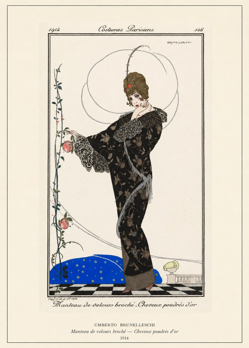 Umberto Brunelleschi Manteau De Velours Broché – Cheveux Poudrés D'or No6 - Plakát
